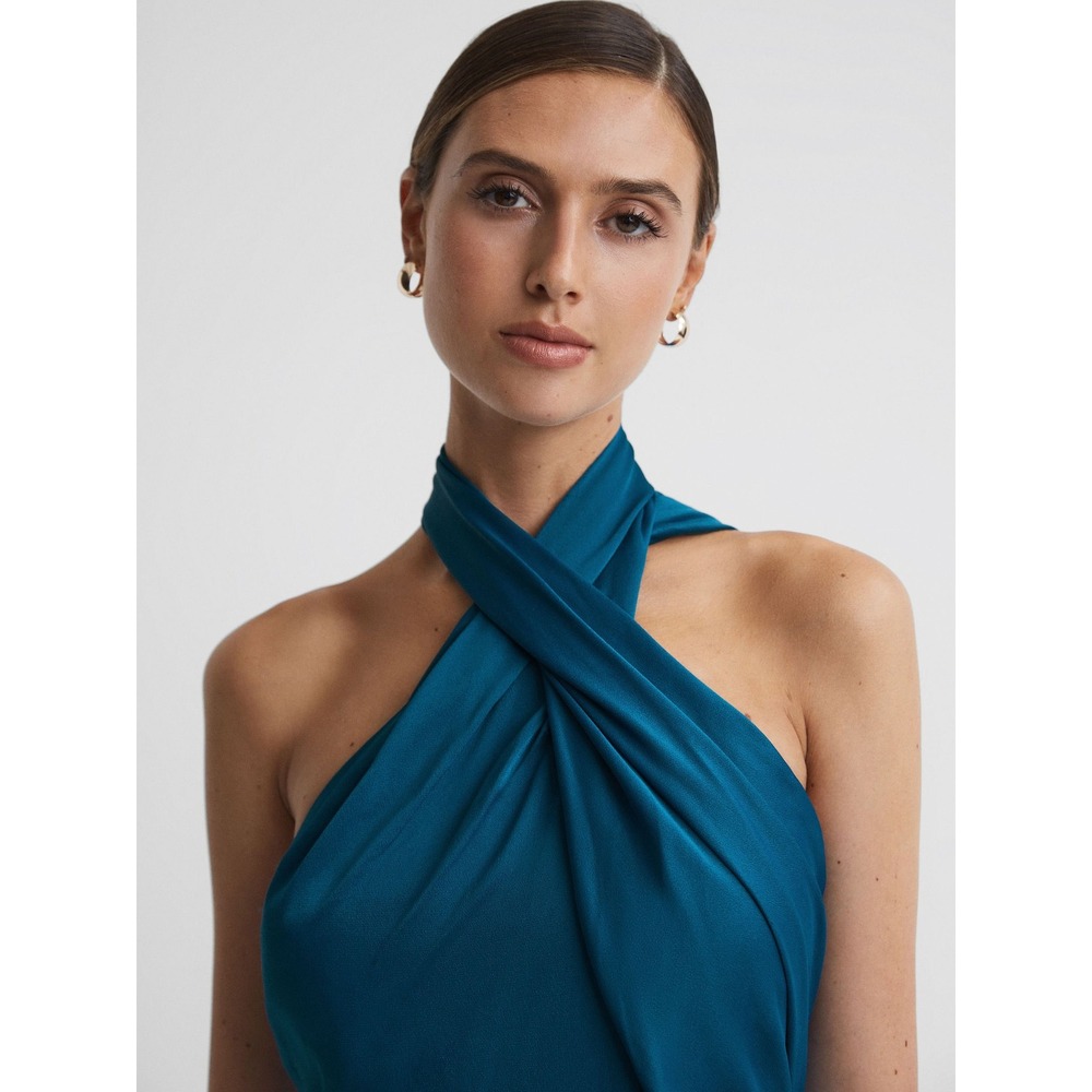 NWT Reiss Vida Satin Halter Neck Dress in Teal / Sizes 4 & 8/ In stores for $475 - Picture 4 of 6